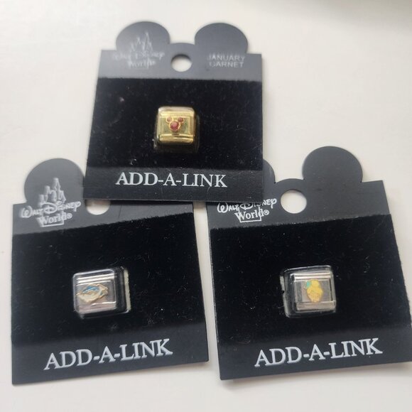 Lot of 3 Walt Disney World Add-A-Link Charms January Garnet Mickey Tink Dolphins - Picture 1 of 4